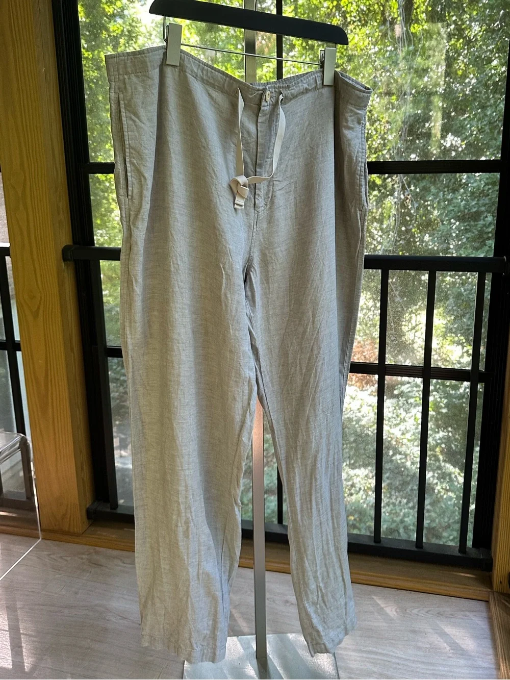 Minimalist Classic Neutral Linen Loose Fit Drawstring Long Pants Trousers ~ XL